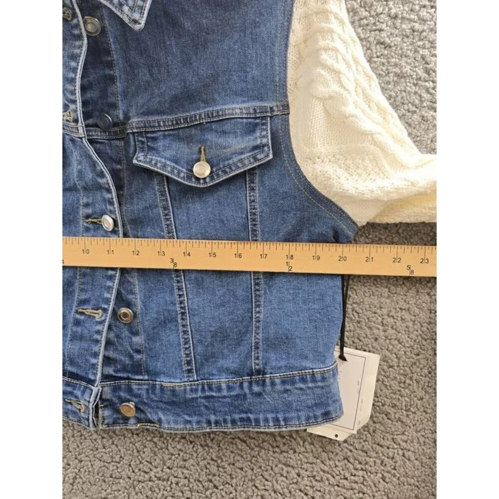 1. State Sweater-Sleeve Denim Jacket Women's M Blue/Ivory Button Closure L/S
